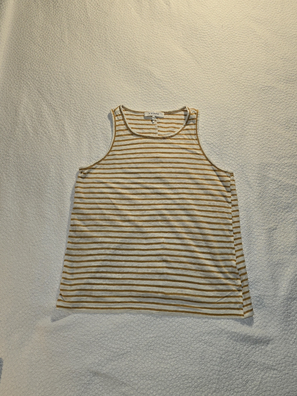 FRAME 100% Linen Striped Sleeveless Tank Top Marigold White Small Excellent